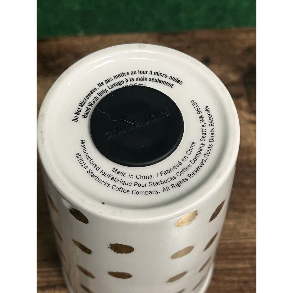 Starbucks 2014 Gold POLKA DOT 10 oz Ceramic Travel Tumbler/Mug w/Lid - Picture 8 of 8